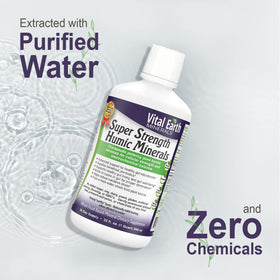 Vital Earth Minerals Super Strength Humic Minerals with glass of water