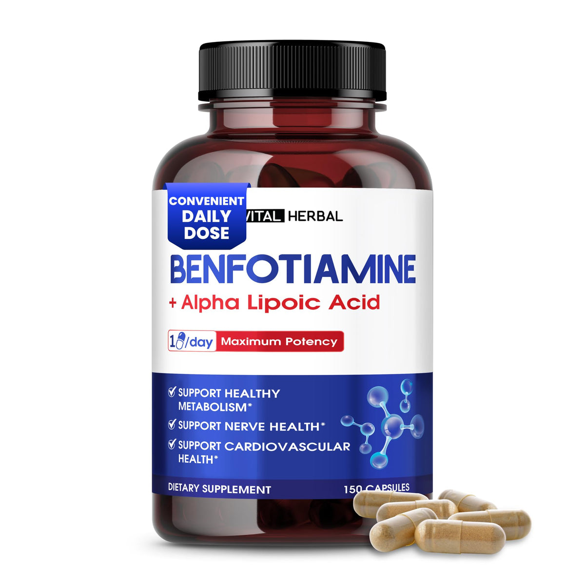 VITAL HERBAL Benfotiamine 150 Capsules flacon vue avant