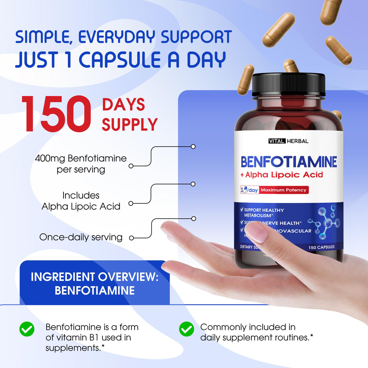 VITAL HERBAL Benfotiamine 150 Capsules vue de côté