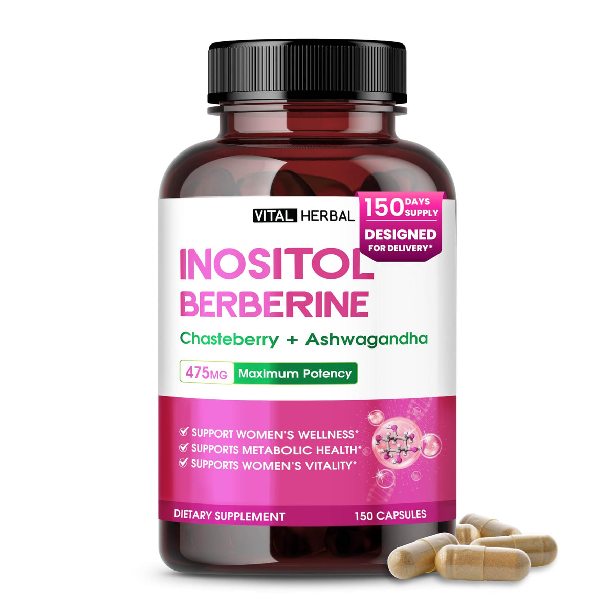 VITAL HERBAL Complément d'Inositol 150 gélules vue de face