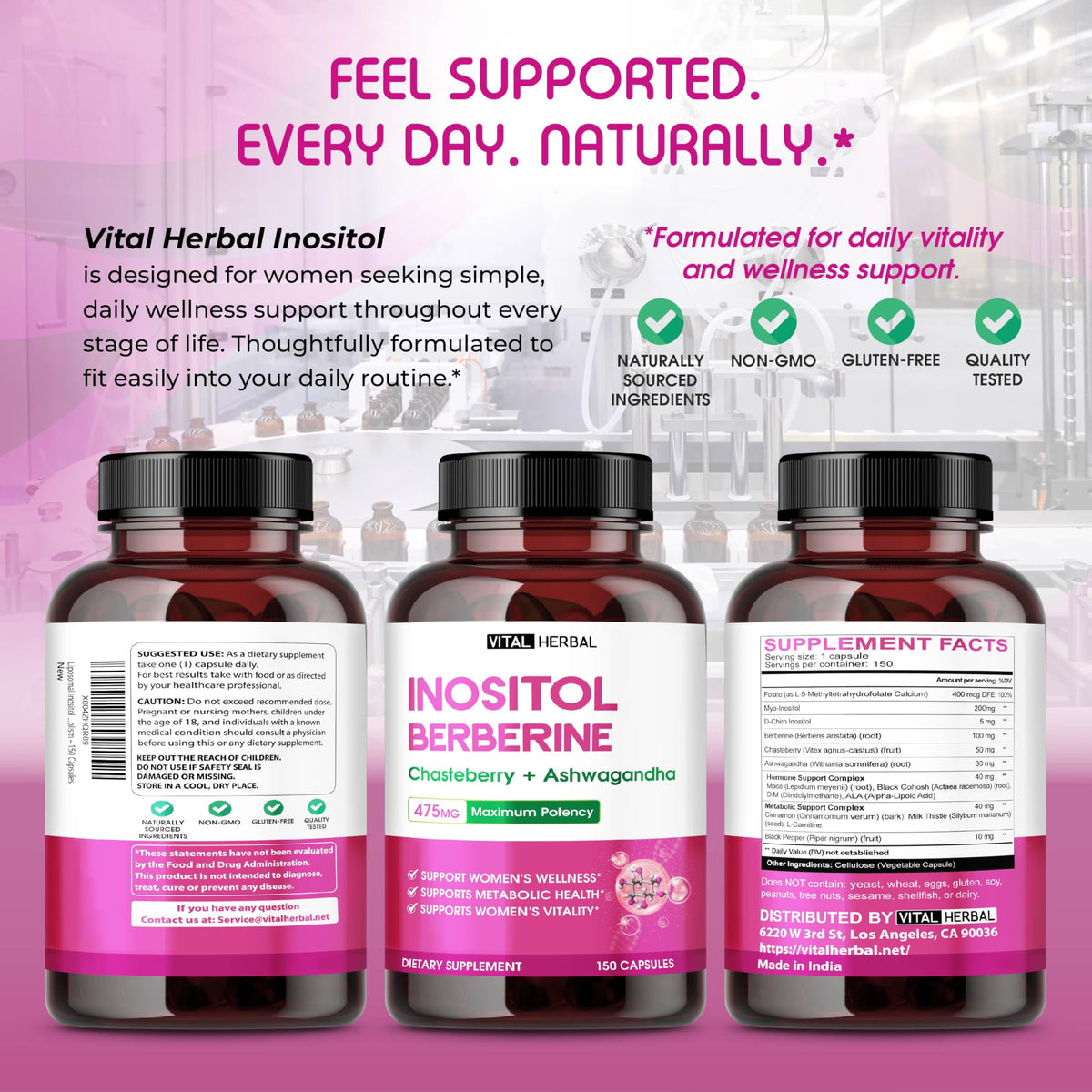 VITAL HERBAL Complément d'Inositol gélules avec ingrédients naturels autour