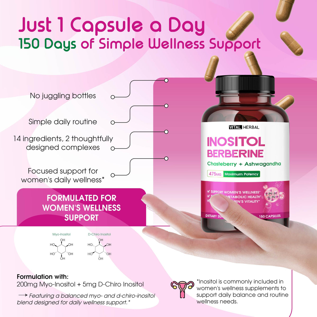 VITAL HERBAL Complément d'Inositol gélules sur une table