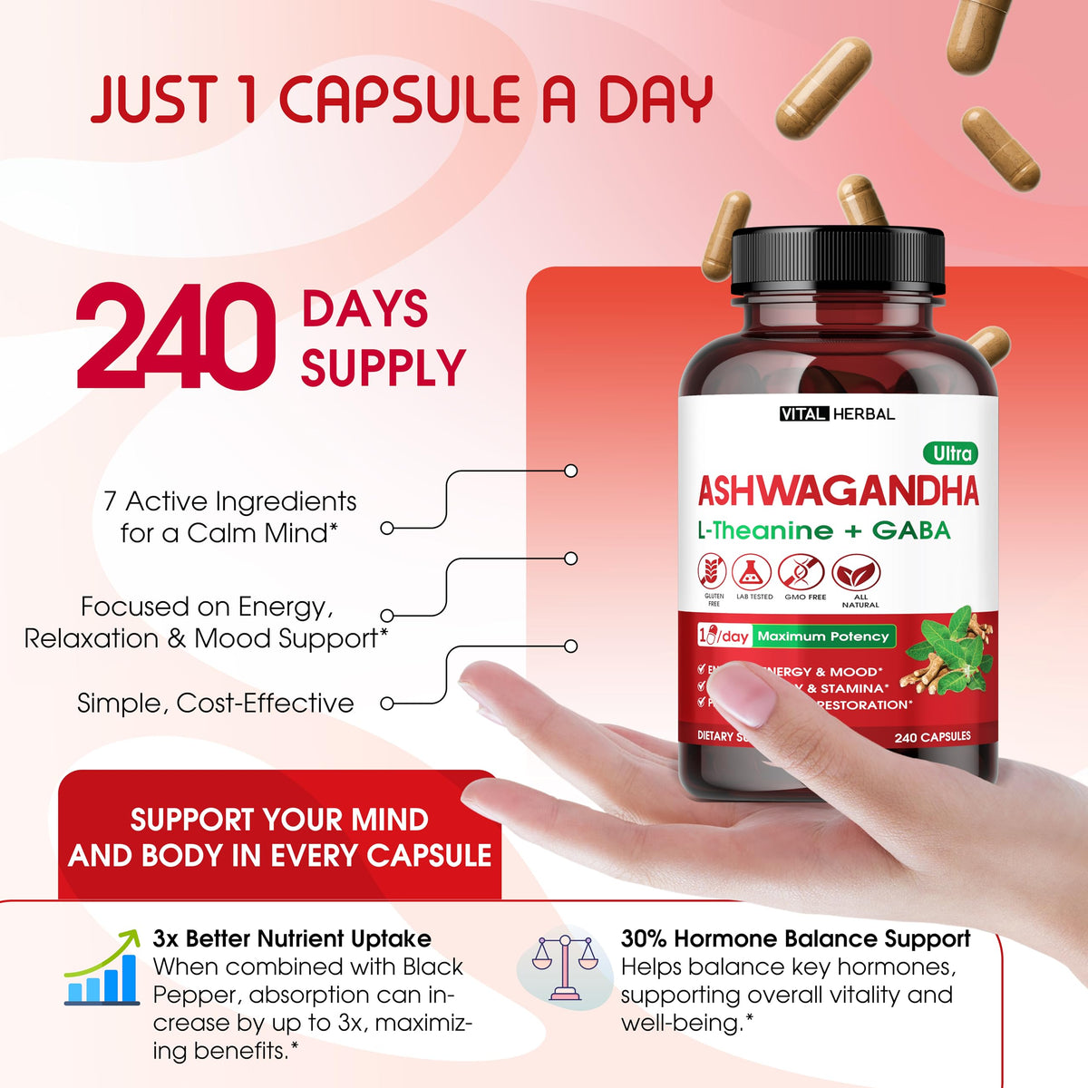 VITAL HERBAL Complexe Ashwagandha étiquette détaillée