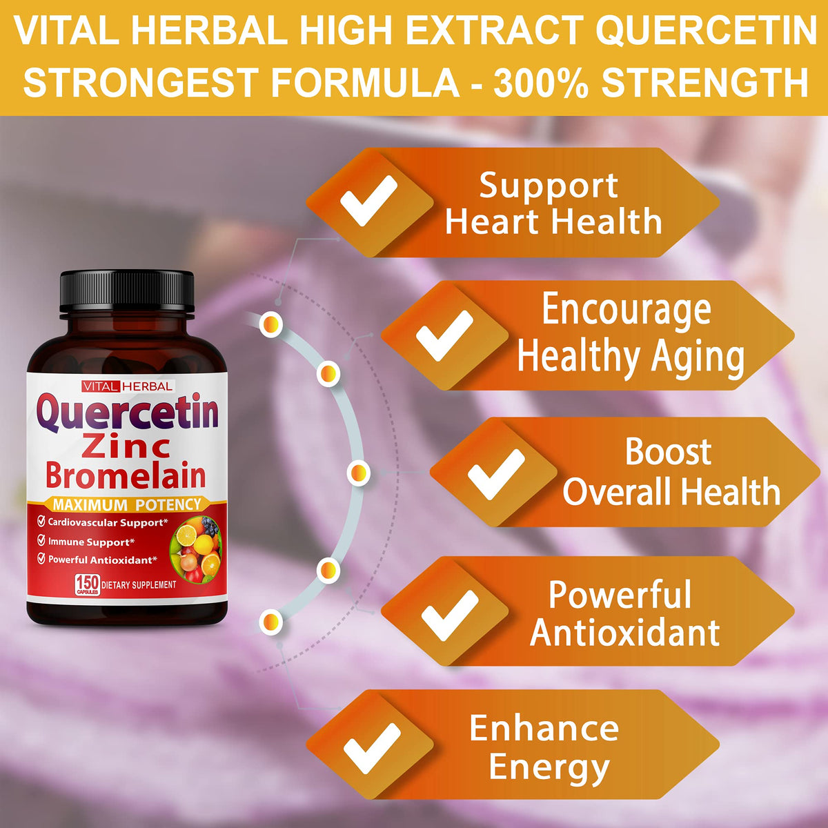 VITAL HERBAL Quercétine Pureté Élevée 98% capsules sur fond blanc