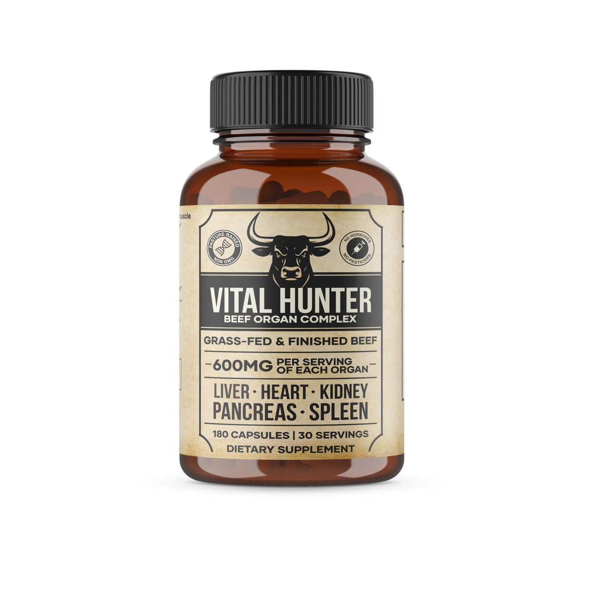 Vital Hunter Complément Alimentaire Organes de Boeuf 180 Capsules vue de face