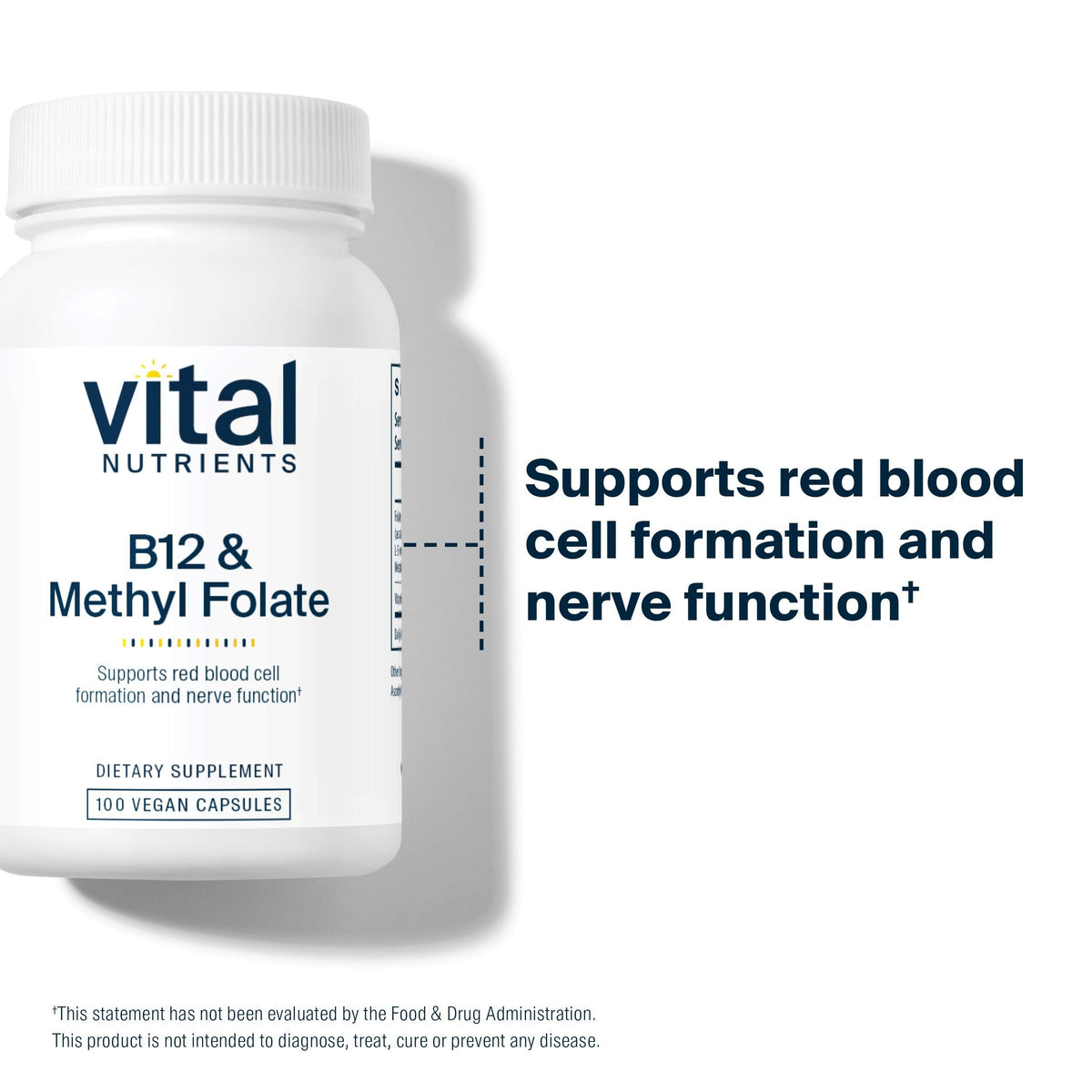 Vital Nutrients B12 & Folate Méthylé 100 capsules arrière