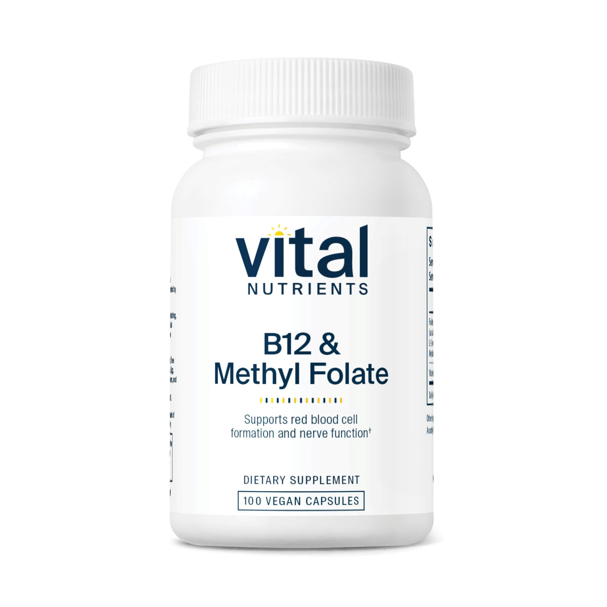 Vital Nutrients B12 & Folate Méthylé 100 capsules vue de face
