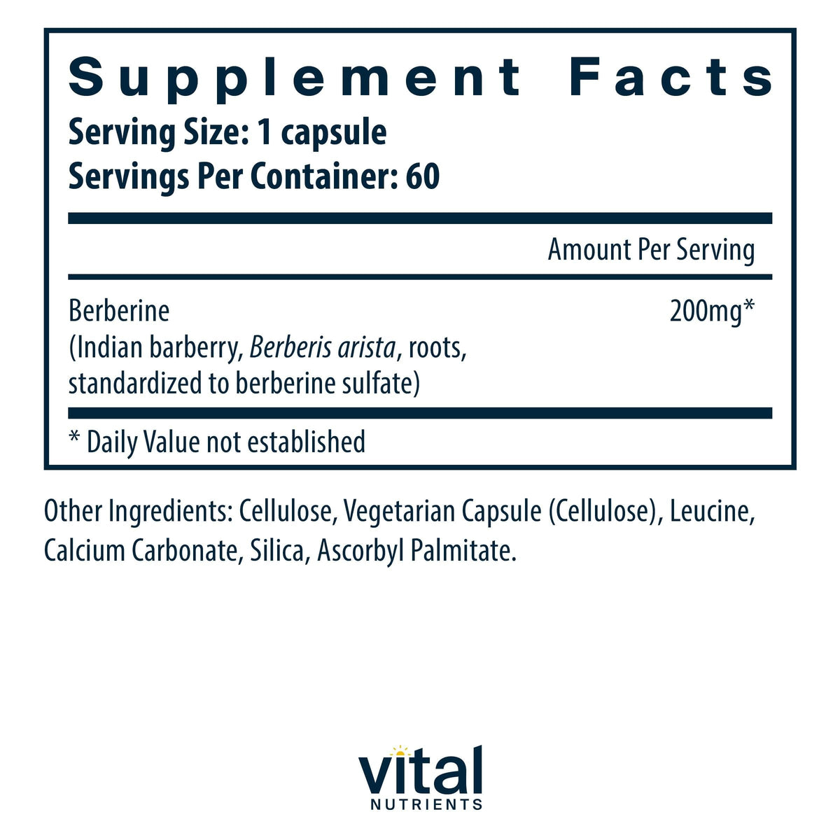 Vital Nutrients Berberine 200 mg vue de côté de la boîte