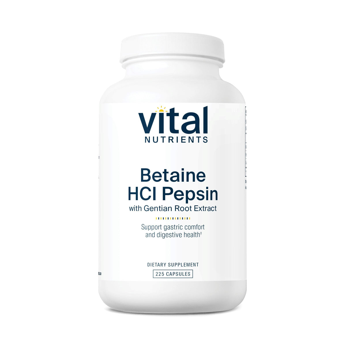 Vital Nutrients Betaine HCL Pepsin 225 capsules, vue avant de l'emballage