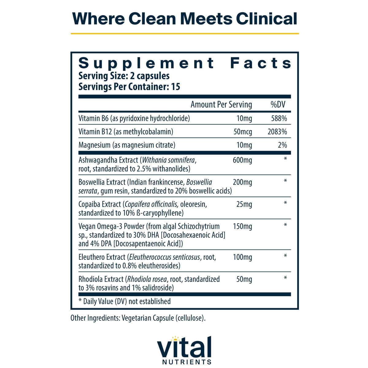 Vital Nutrients Cortisol Balance 30 capsules, vue latérale de la boîte