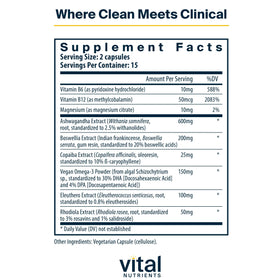 Vital Nutrients Cortisol Balance 90 capsules vegan - capsules dans un plat