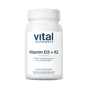 Vital Nutrients D3 + K2 2000 UI capsules devant un fond blanc