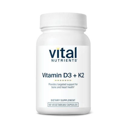 Vital Nutrients D3 + K2 2000 UI capsules devant un fond blanc
