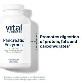 Vital Nutrients Enzymes Pancréatiques 1 000mg flacon ouvert avec capsules