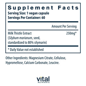 Vital Nutrients Extrait de Chardon-Marie 250mg boîte avec 60 capsules