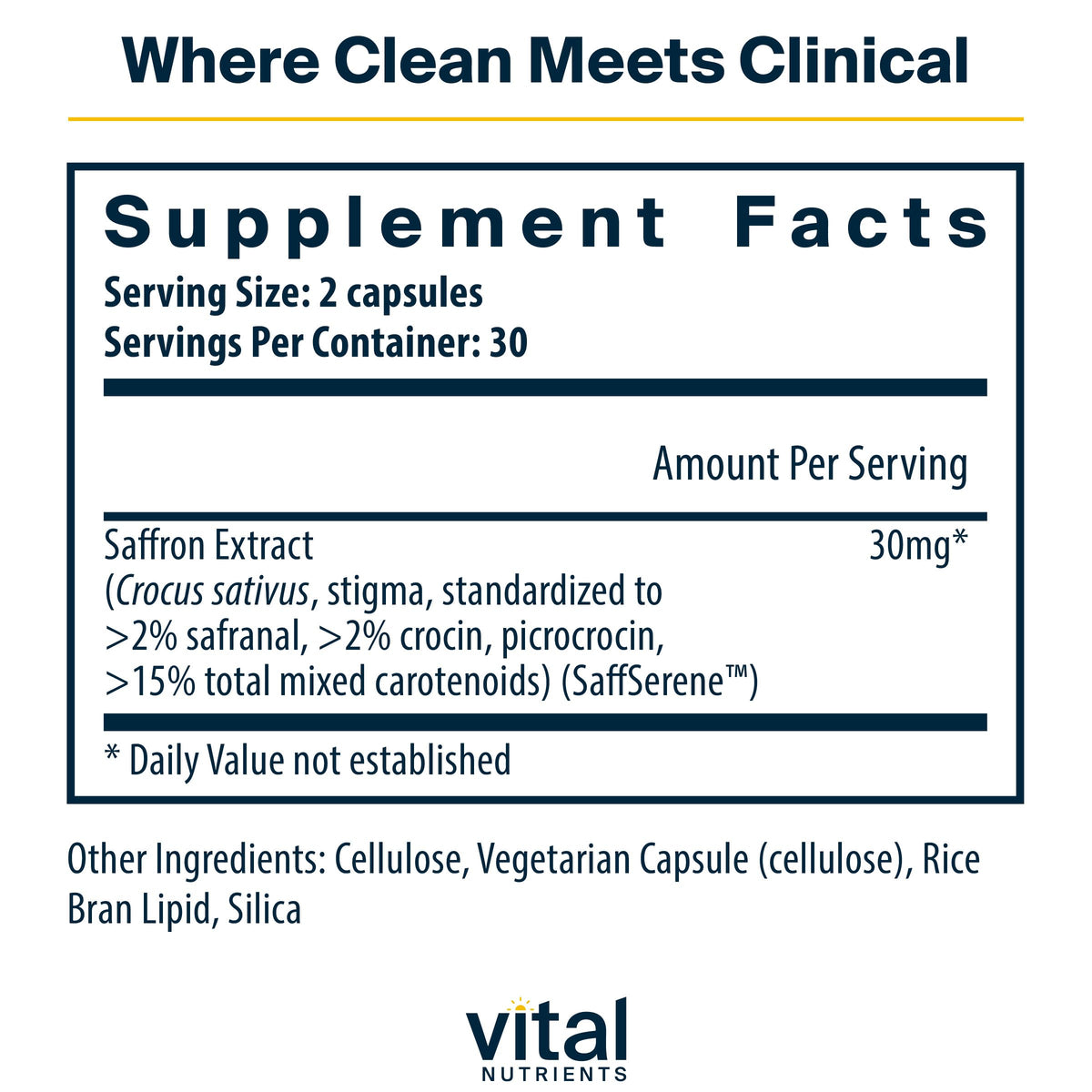 Vital Nutrients Extrait de Safran 60 capsules vue arrière