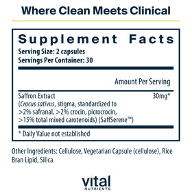 Vital Nutrients Extrait de Safran 60 capsules vue arrière
