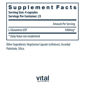 Vital Nutrients Glutamine 90 capsules avec étiquette visible