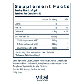Vital Nutrients Huile de poisson ultra pure 700 mg 60 gélules - étiquette et informations
