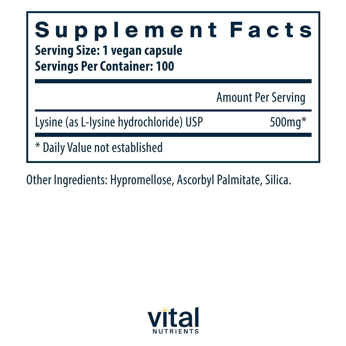 Vital Nutrients L-Lysine 100 capsules de côté