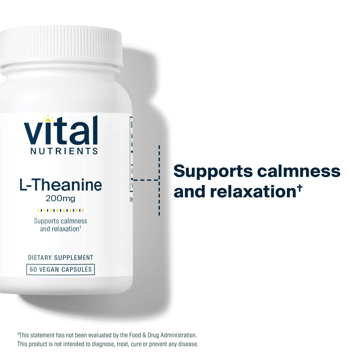 Vital Nutrients L-Theanine 200mg 60 capsules côté montrant le couvercle