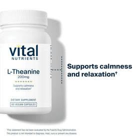 Vital Nutrients L-Theanine 200mg 60 capsules côté montrant le couvercle
