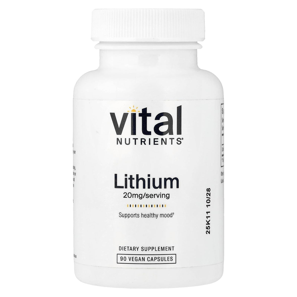 Vital Nutrients Lithium Orotate 20mg 90 Capsules vue de face