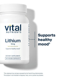Vital Nutrients Lithium Orotate 5mg, capsules dans une cuillère