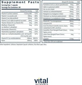 Vital Nutrients Multivitamines Vegan 60 Capsules - vue arrière