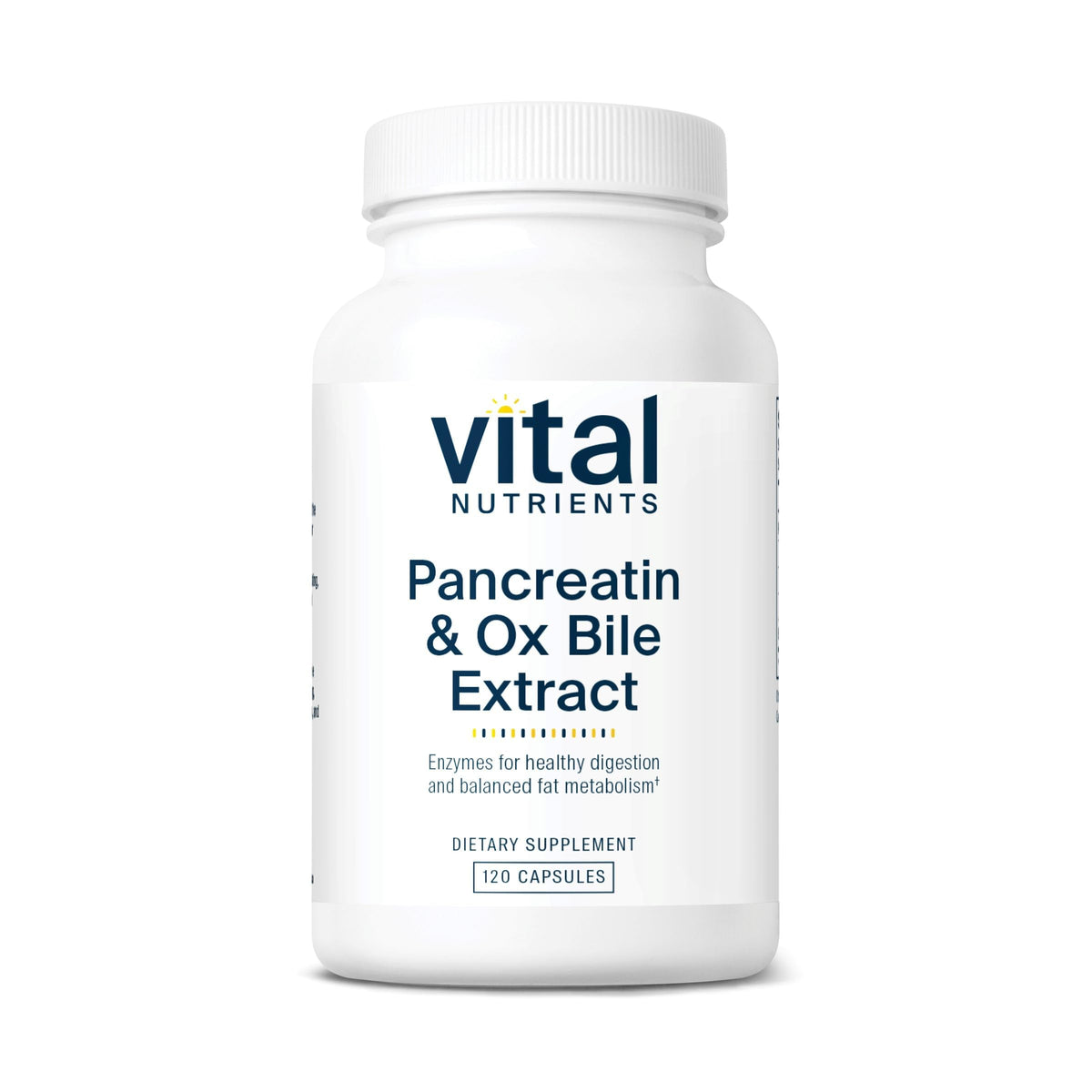 Vital Nutrients Pancréatine & Extrait de Bile de Bœuf 500mg, 120 capsules, vue de face