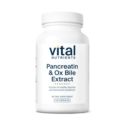 Vital Nutrients Pancréatine & Extrait de Bile de Bœuf 500mg, 120 capsules, vue de face