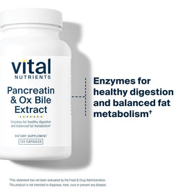 Vital Nutrients Pancréatine & Extrait de Bile de Bœuf 500mg, étiquette et ingrédients