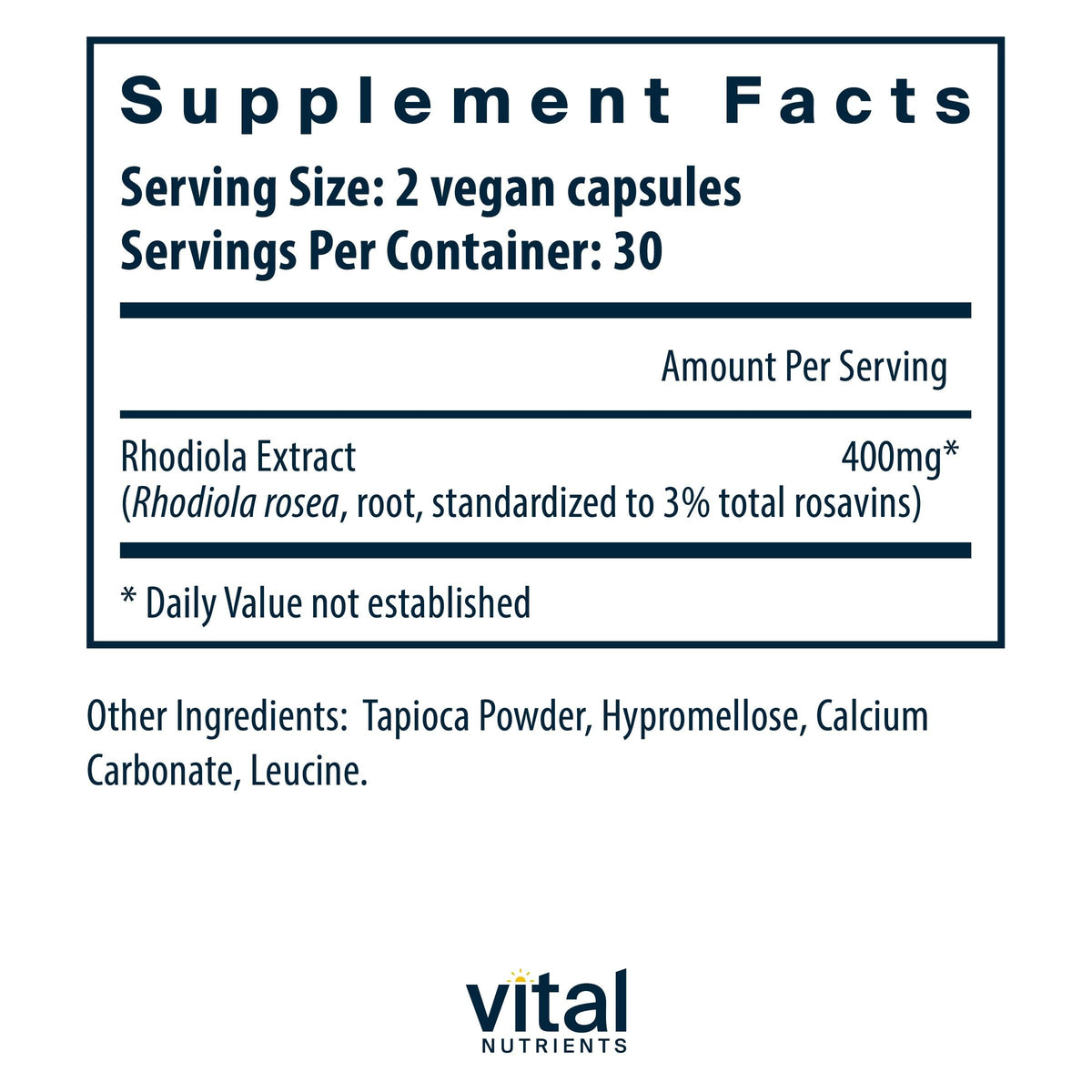 Vital Nutrients Rhodiola Rosea capsules ouvertes montrant le contenu
