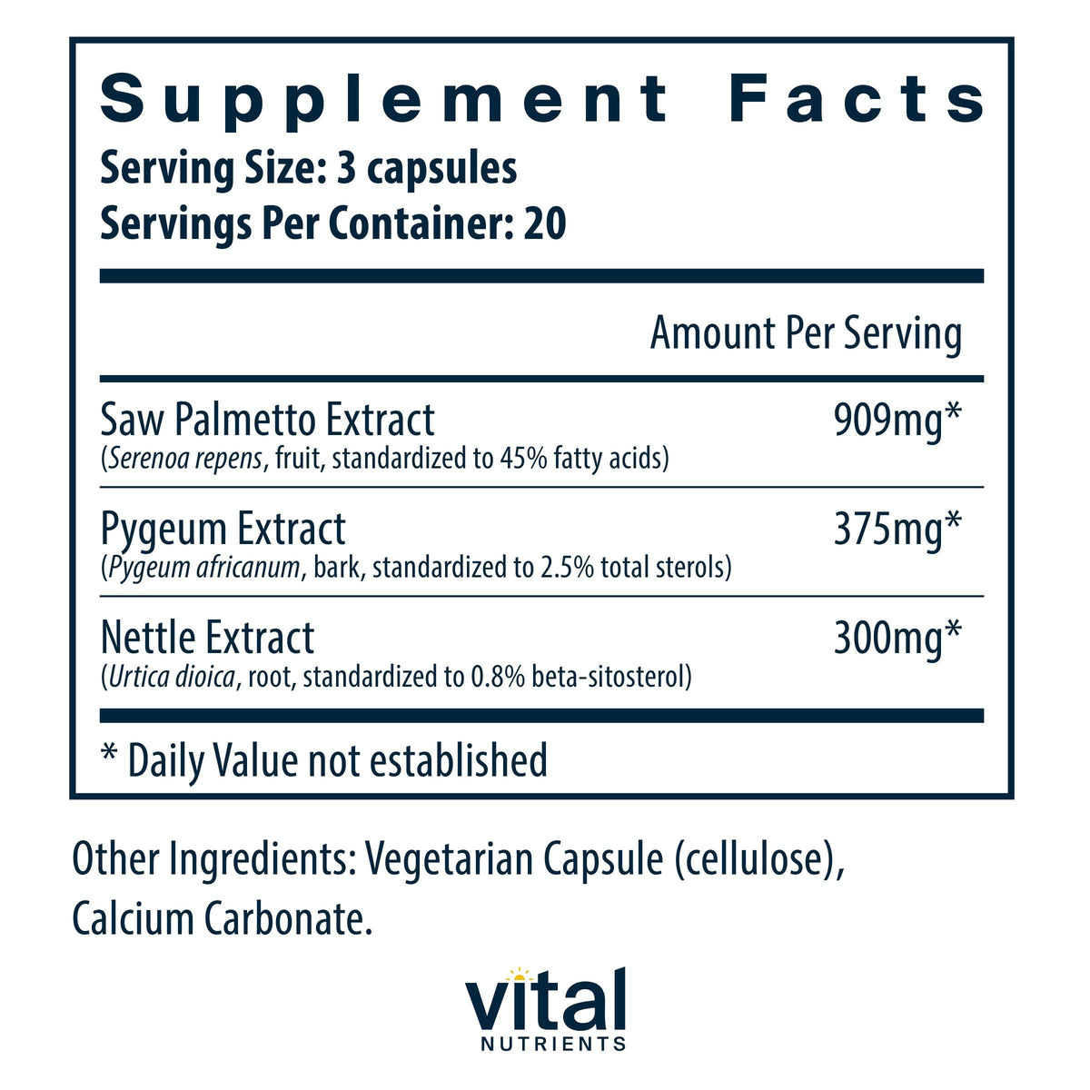 Vital Nutrients Saw Palmetto capsules packaging