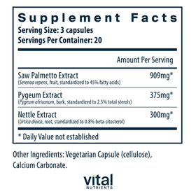 Vital Nutrients Saw Palmetto capsules packaging