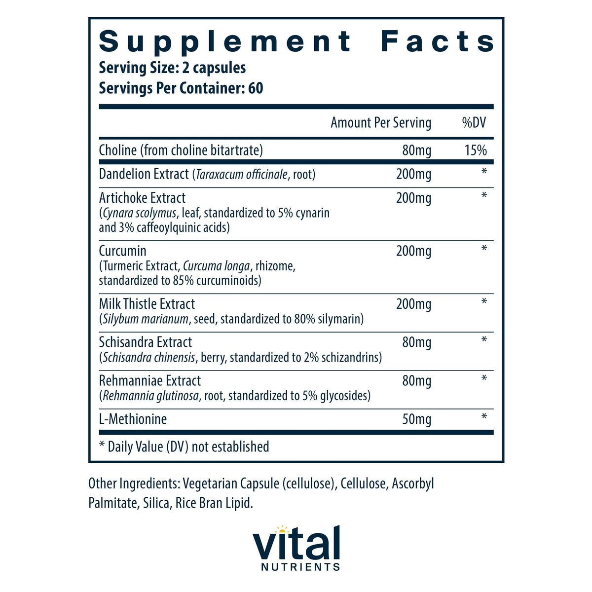 Vital Nutrients Soutien Hépatique 120 Capsules avec étiquette visible