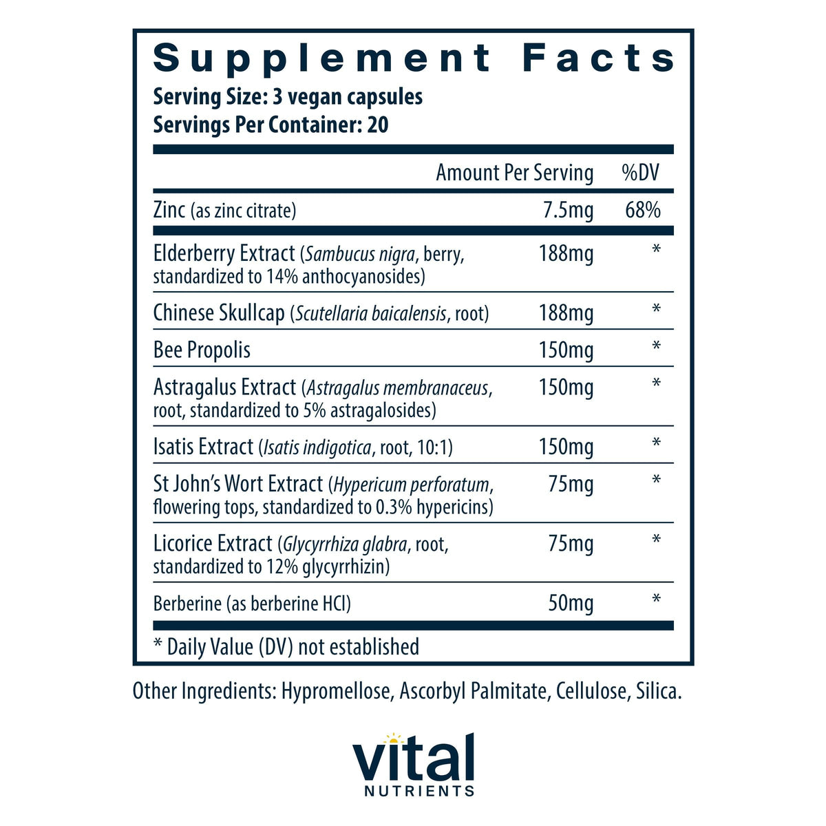 Vital Nutrients ViraCon 60 capsules vue de côté
