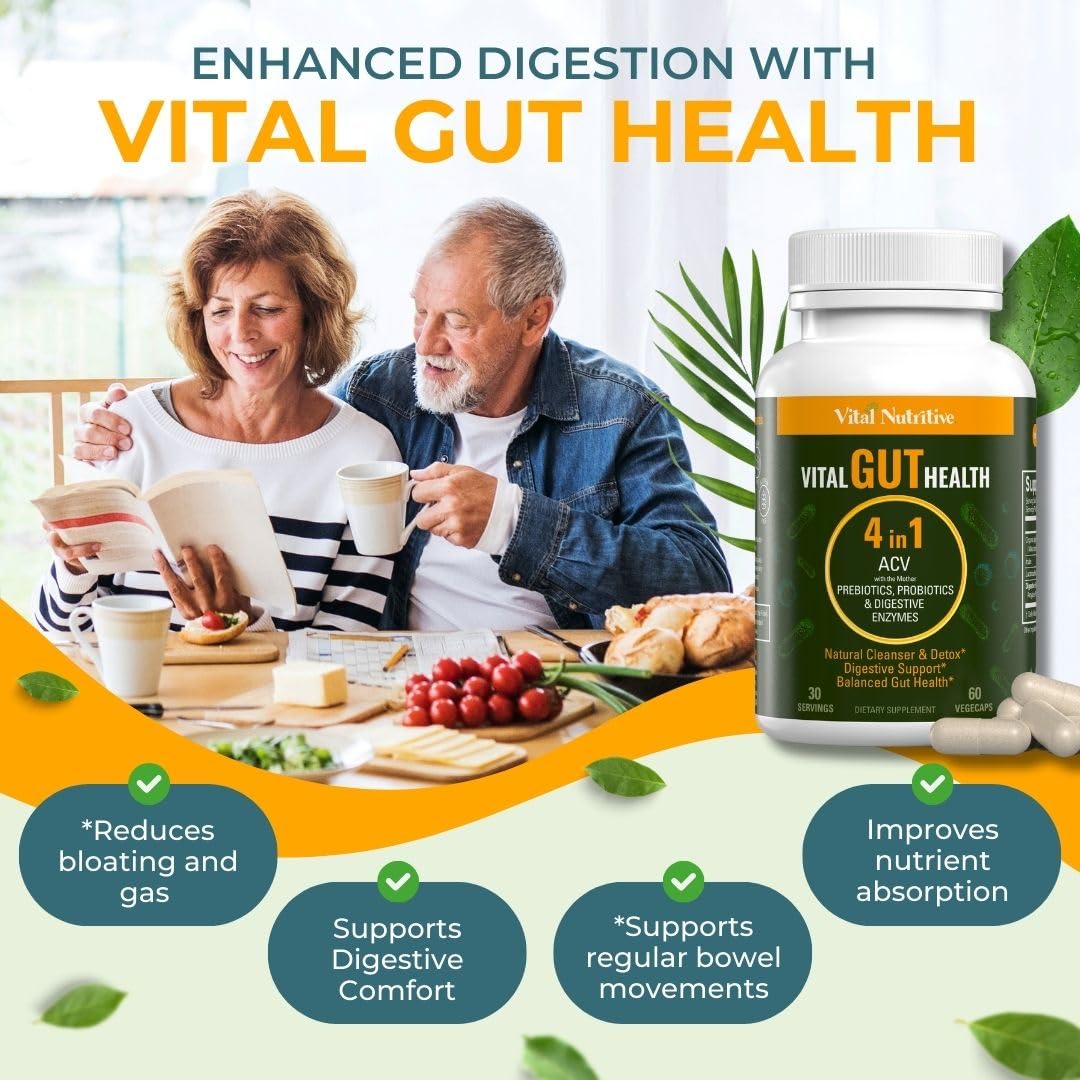 VITAL NUTRITIVE Complément Alimentaire 4-en-1 Vinaigre de Pomme avec capsules
