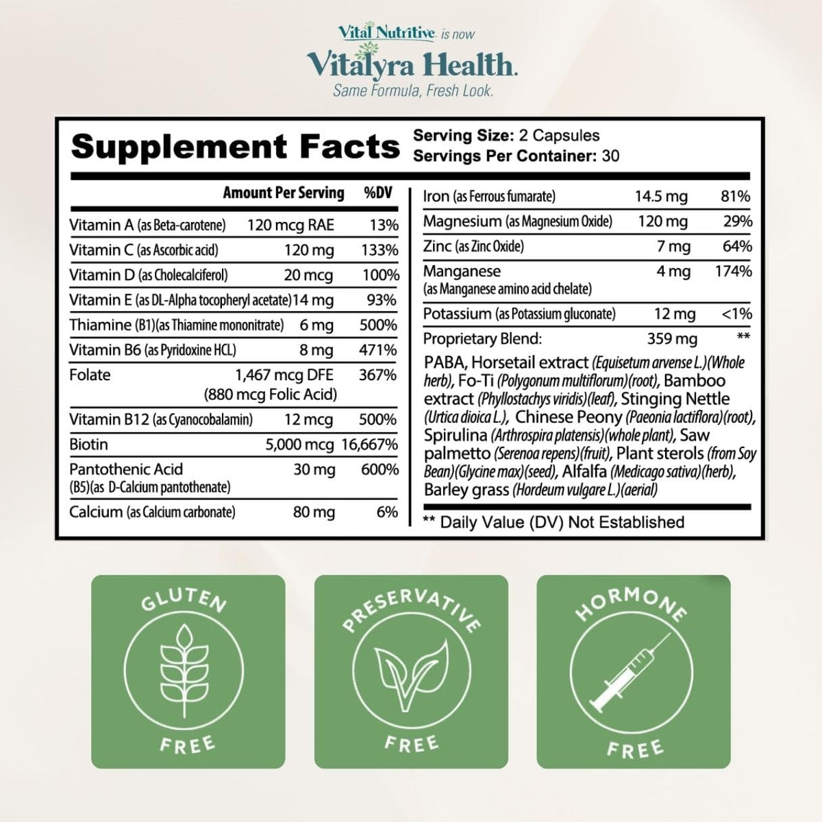 VITAL NUTRITIVE Complément Alimentaire Biotine 82g packaging