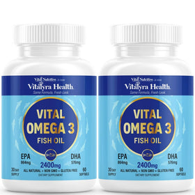 VITAL NUTRITIVE Huile de Poisson Omega 3 2400mg avant avec étiquette
