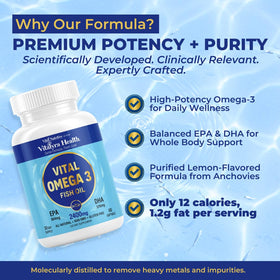 VITAL NUTRITIVE Huile de Poisson Omega 3 2400mg gélules avec étiquette