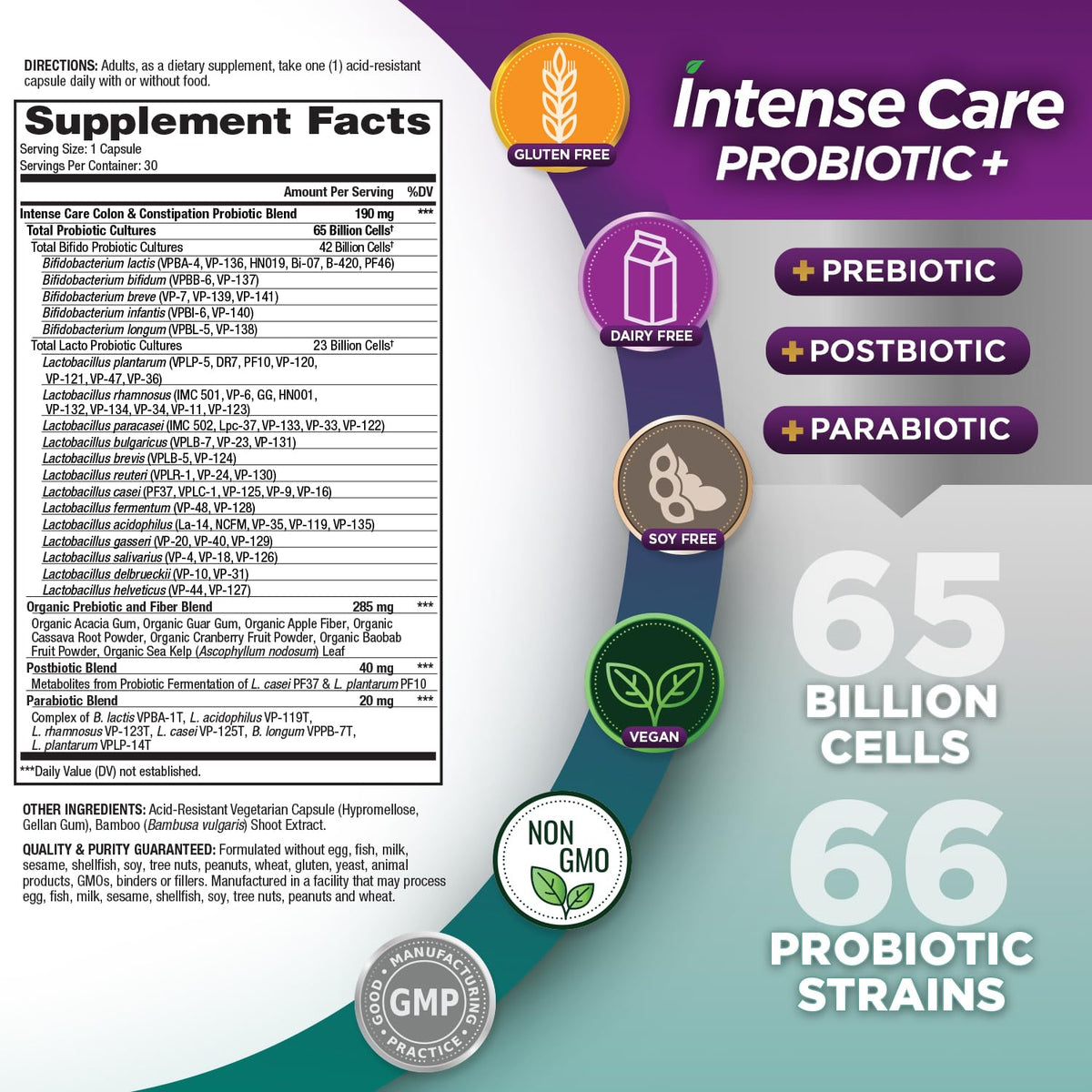 Vital Planet Complément Alimentaire 4-en-1 Probiotiques 30 capsules vue arrière
