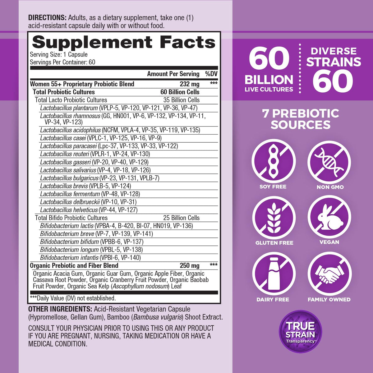 Vital Planet Vital Flora Femmes 55+ Probiotiques 60 Capsules vue arrière