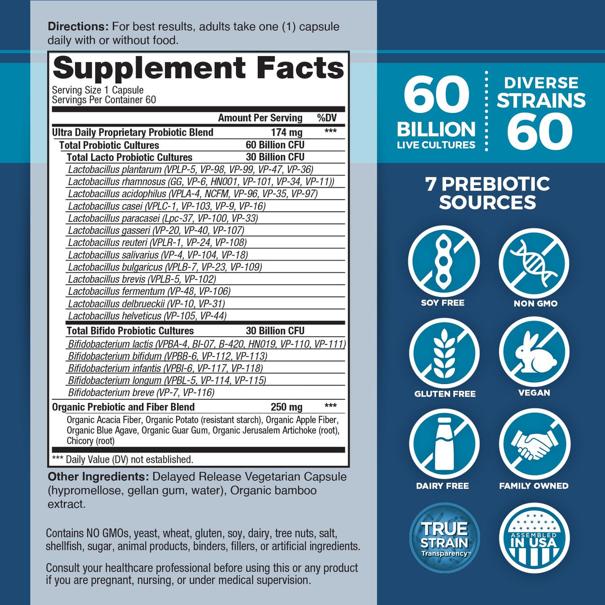 Vital Planet Vital Flora Ultra Probiotique, capsules ouvertes sur une table