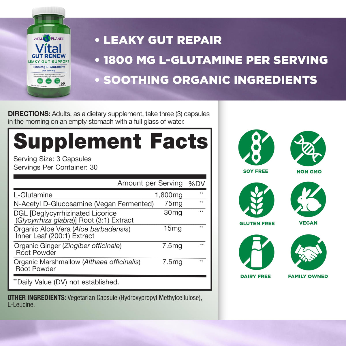 Vital Planet Vital Gut Renew capsules, side view showing capsule details