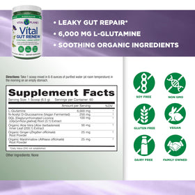 Vital Planet Vital Gut Renew Poudre 6000mg L-Glutamine 490g vue arrière