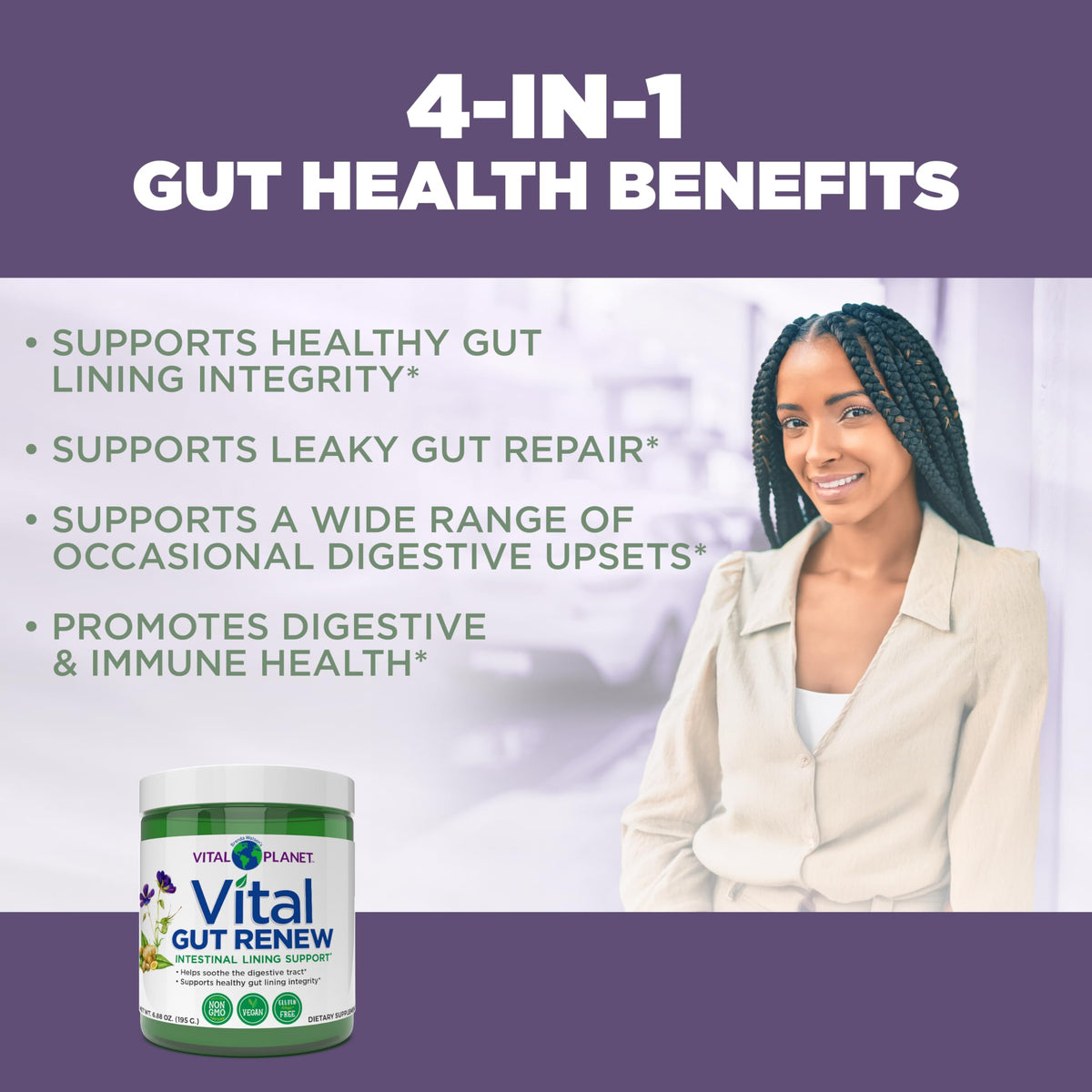 Vital Planet Vital Gut Renew Poudre 6000mg L-Glutamine étiquette