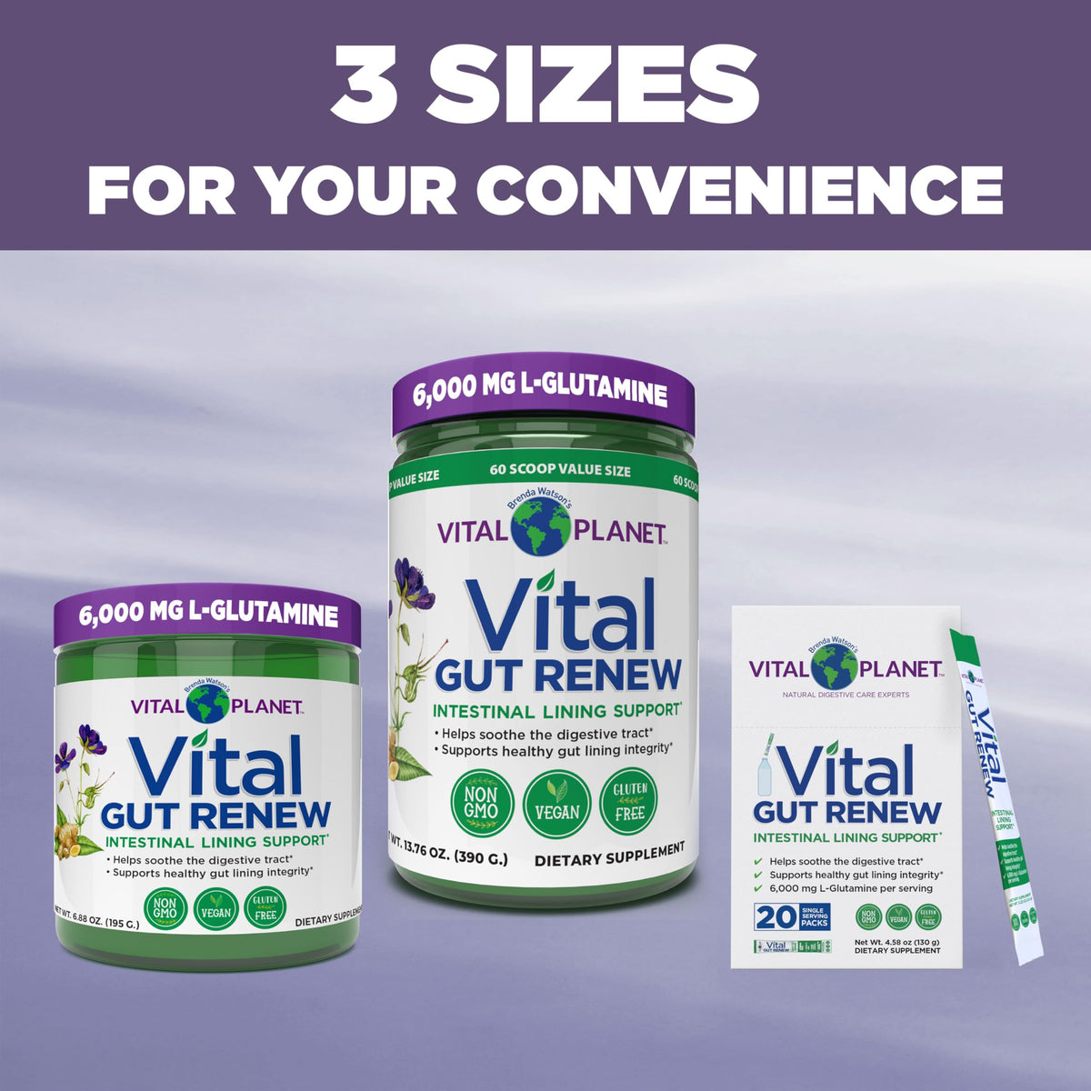 Vital Planet Vital Gut Renew Poudre 6000mg L-Glutamine ingrédients naturels