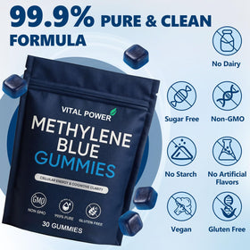 VITAL POWER Gummies Methylene Bleue en gros plan sur le goût de framboise bleue