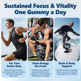 VITAL POWER Gummies Methylene Bleue sur une table avec des livres et un ordinateur